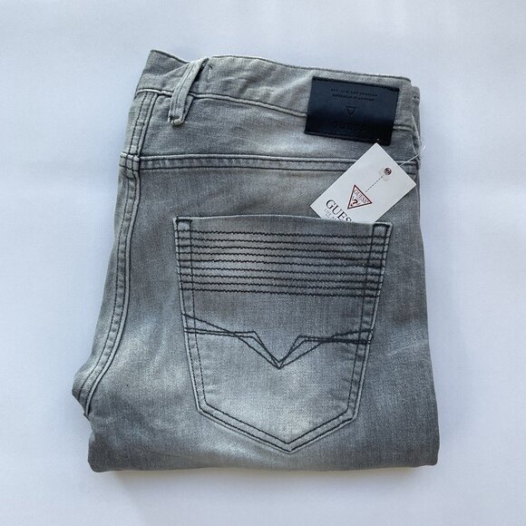 Guess Men's Slim Tapered Jeans Pintuck Panel Sylmar Wash Coated Finish Size 32